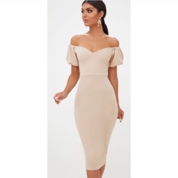 Nude Knee Off Shoulder Dress - Picture 4 of 4